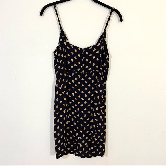 Blue Life Gia Lace Up Mini Dress Black Yellow Rose Floral Print V Neck Small - Picture 3 of 8